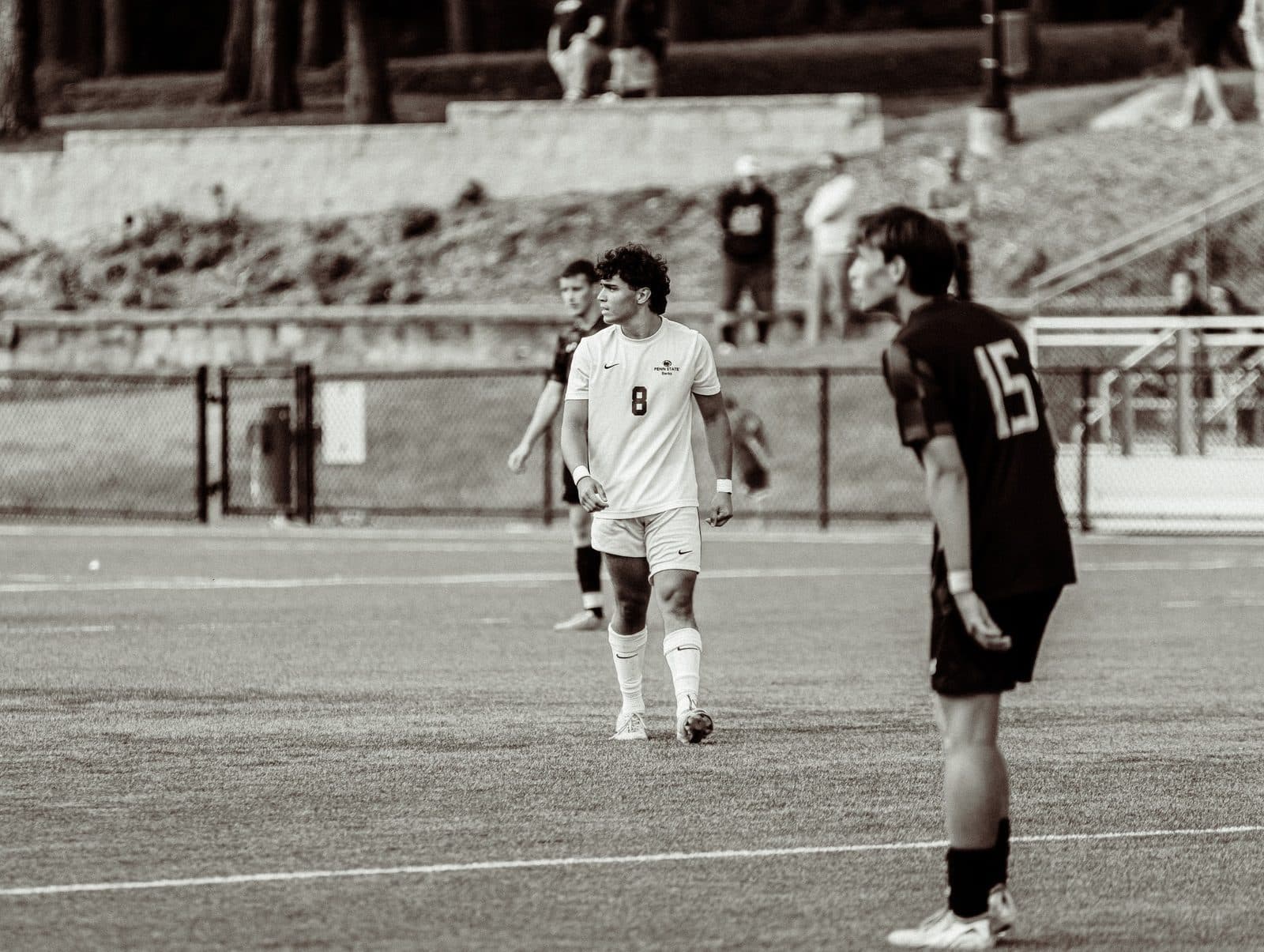 Black and white Penn State Berks soccer photo